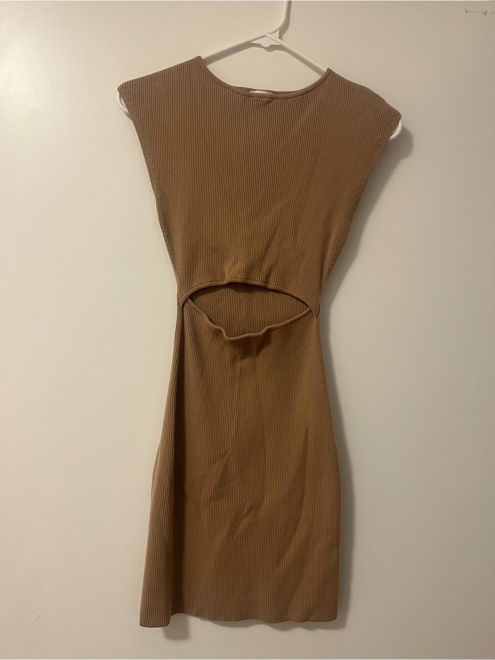 Wilfred Sleeveless Cutout Ribbed Bodycon Dress in beige
